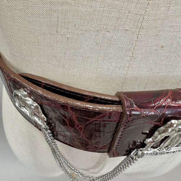 Catherine Carson burgundy leather strap belt silver elephant & drop chain‎ small - Picture 10 of 16